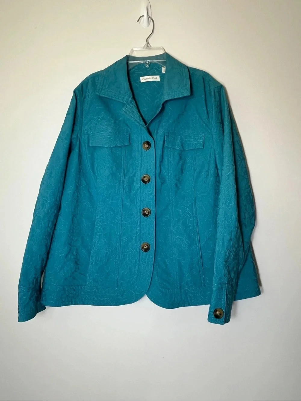 Coldwater Creek Teal Button-Front Textured Jacket